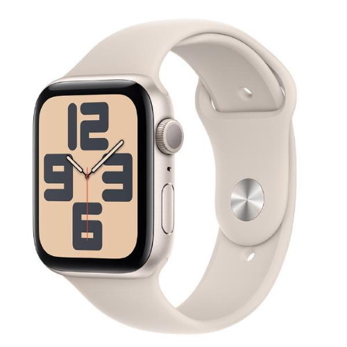 Apple Watch SE (GPS) - 2ª generazione - 44 mm - starlight aluminum - smartwatch con fascia sportiva - fluoroelastomero - starlight - dimensione della fascia: M/L - 32 GB - Wi-Fi, Bluetooth - 32.9 g